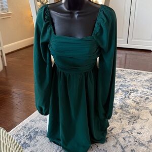 SHEIN Deep Green Long Sleeve Dress